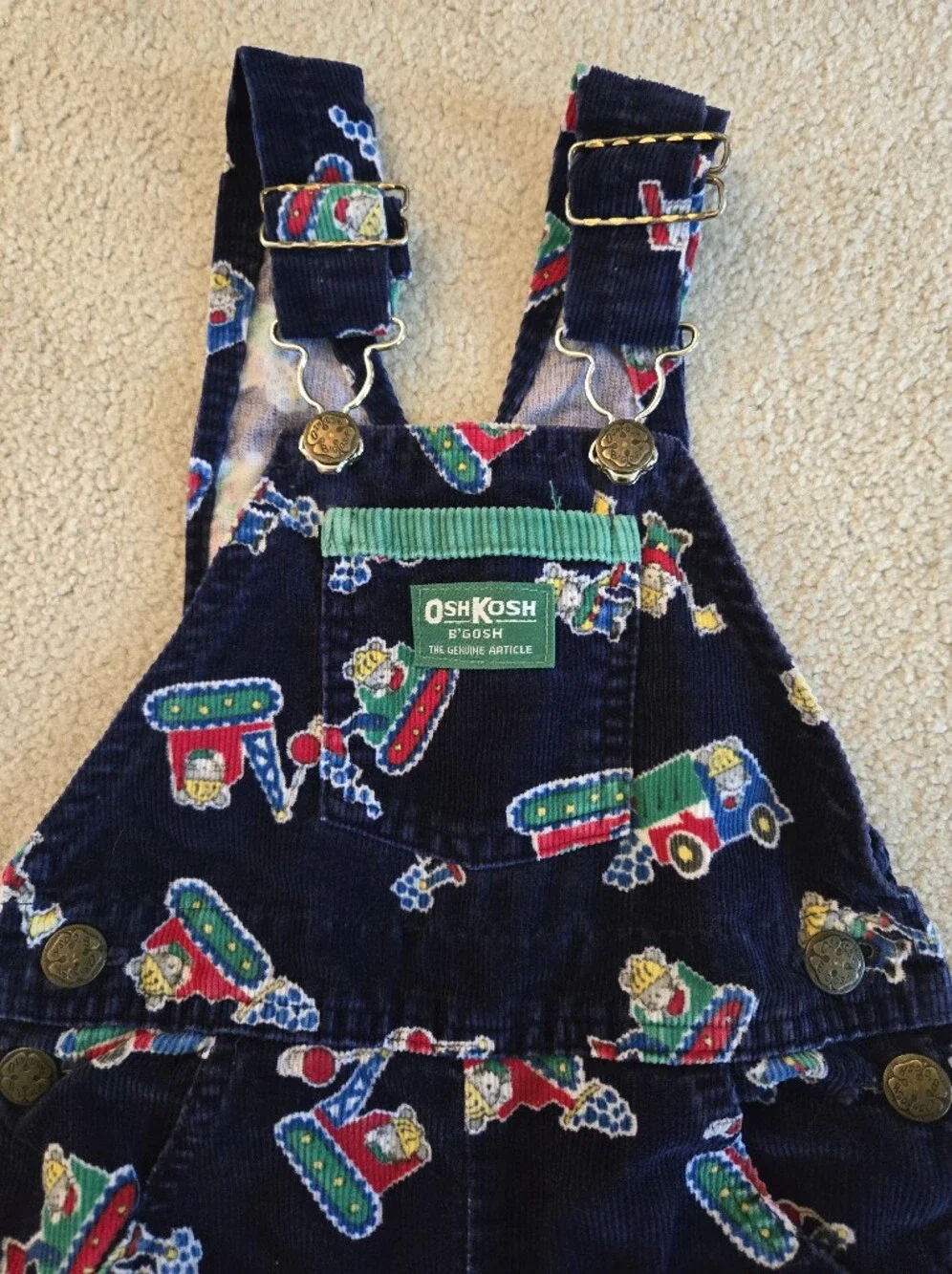 RARE Vintage 1990s Oshgosh B'gosh Blue Patterned Mice At Work Corduroy Overalls